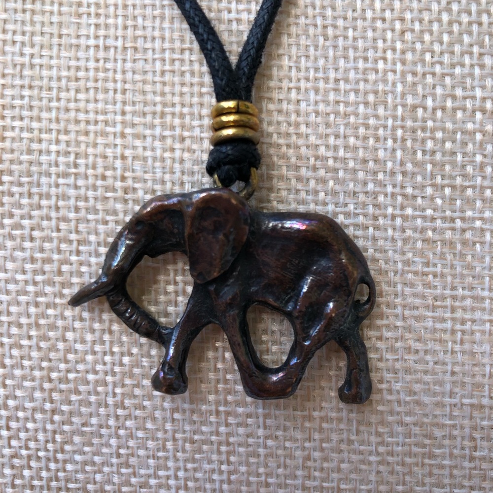 Elephant Pendant Necklace in Dark Bronze metal adjustable 24" cord